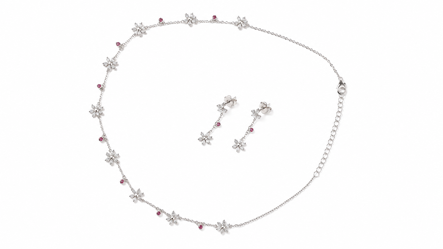 Silver 925 Floral Starburst Pendant Set