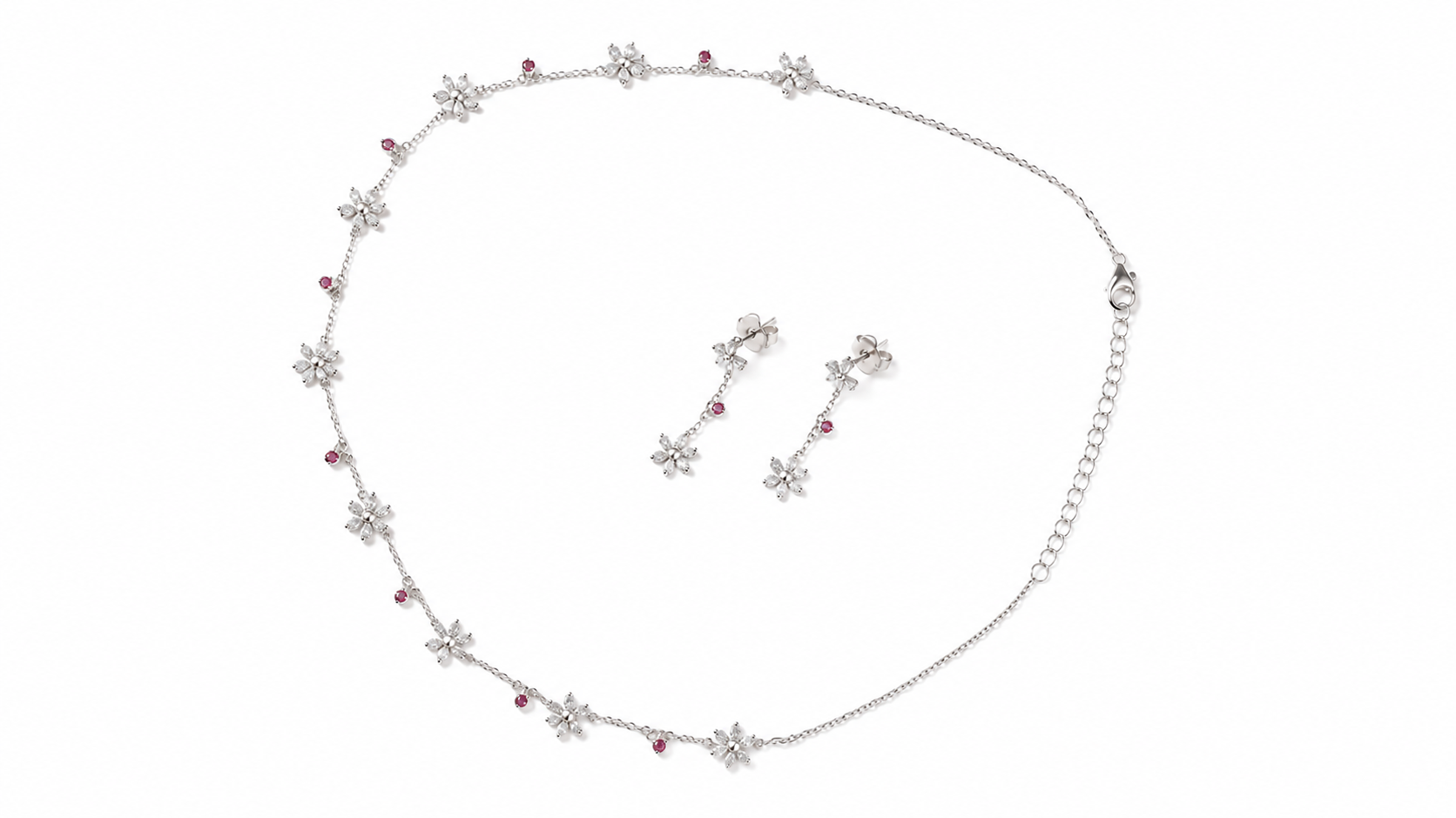 Silver 925 Floral Starburst Pendant Set