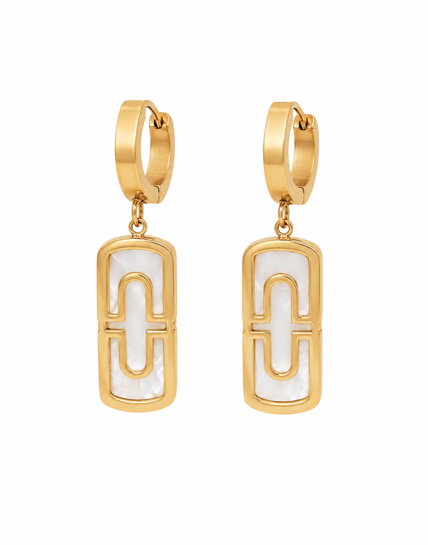 Gold -Tone Stainless Steel Rectangular Hoops Earrings