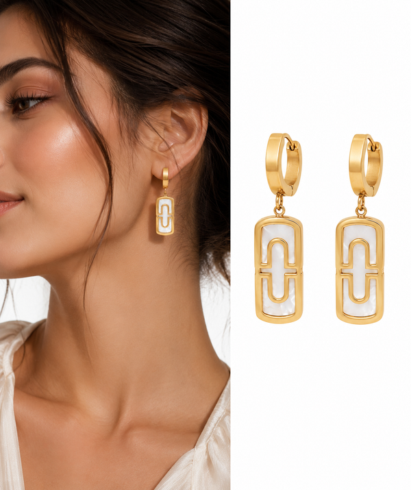 Gold -Tone Stainless Steel Rectangular Hoops Earrings