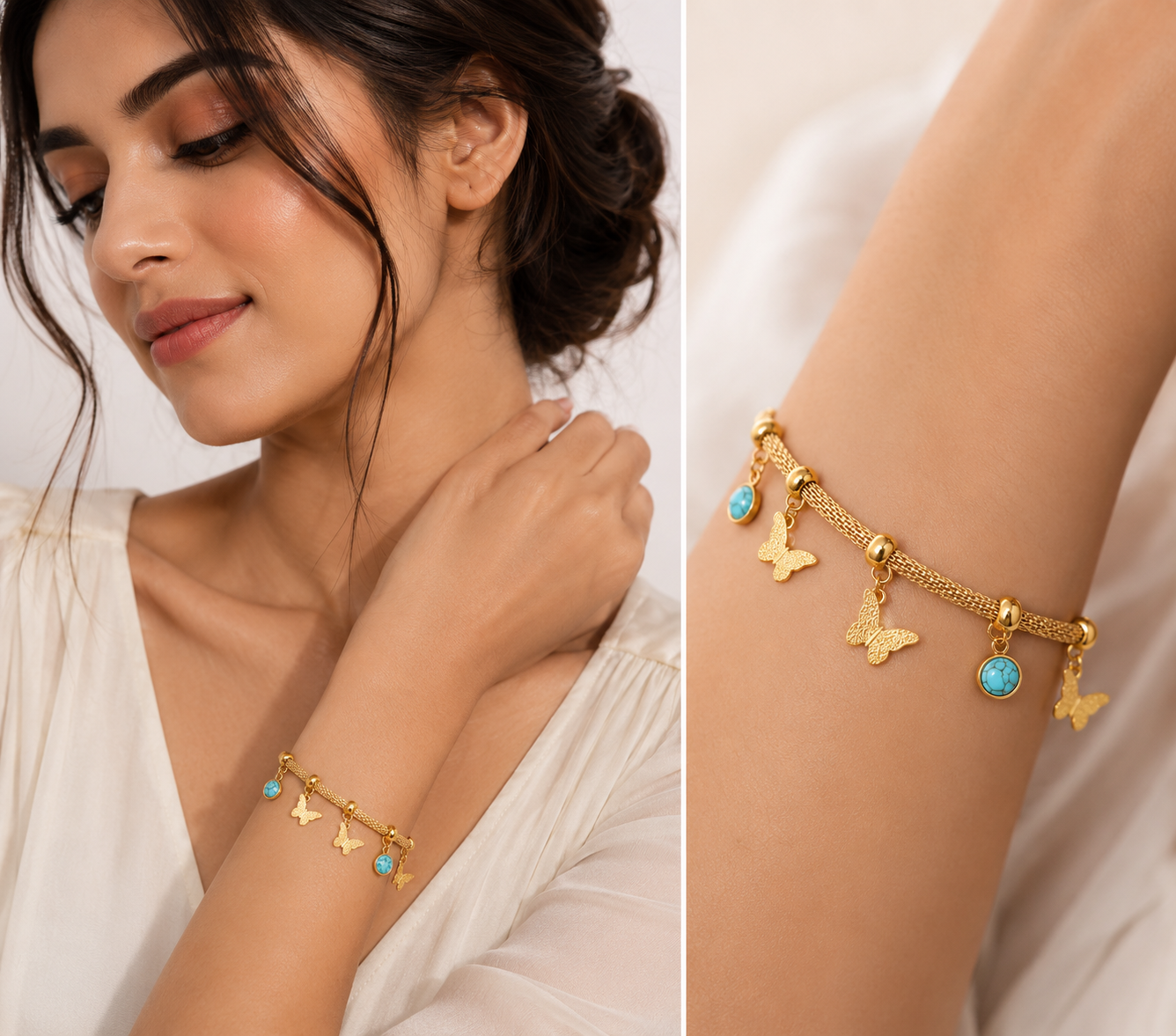 Gold Tone Butterfly Charm Bracelet