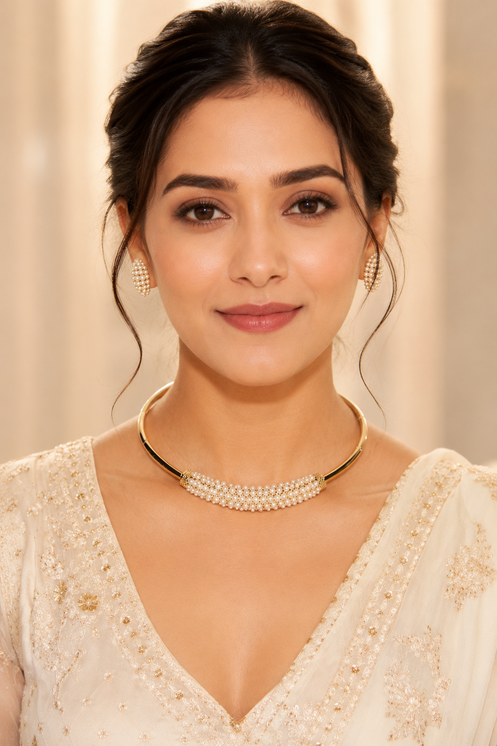 A Gold-Plated Bangle Pearl Necklace Set