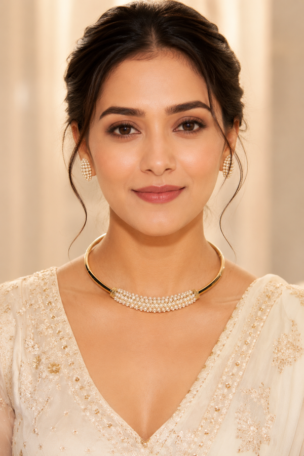 A Gold-Plated Bangle Pearl Necklace Set