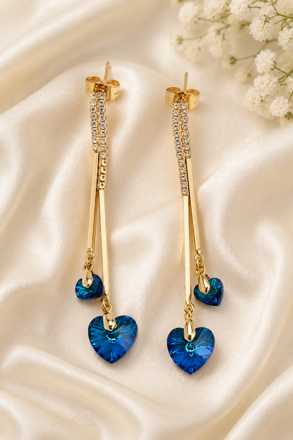 Blue Heart Crystal Dangle Earrings