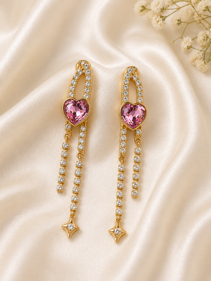 Pink Gemstone & White Pearl Drop Earrings