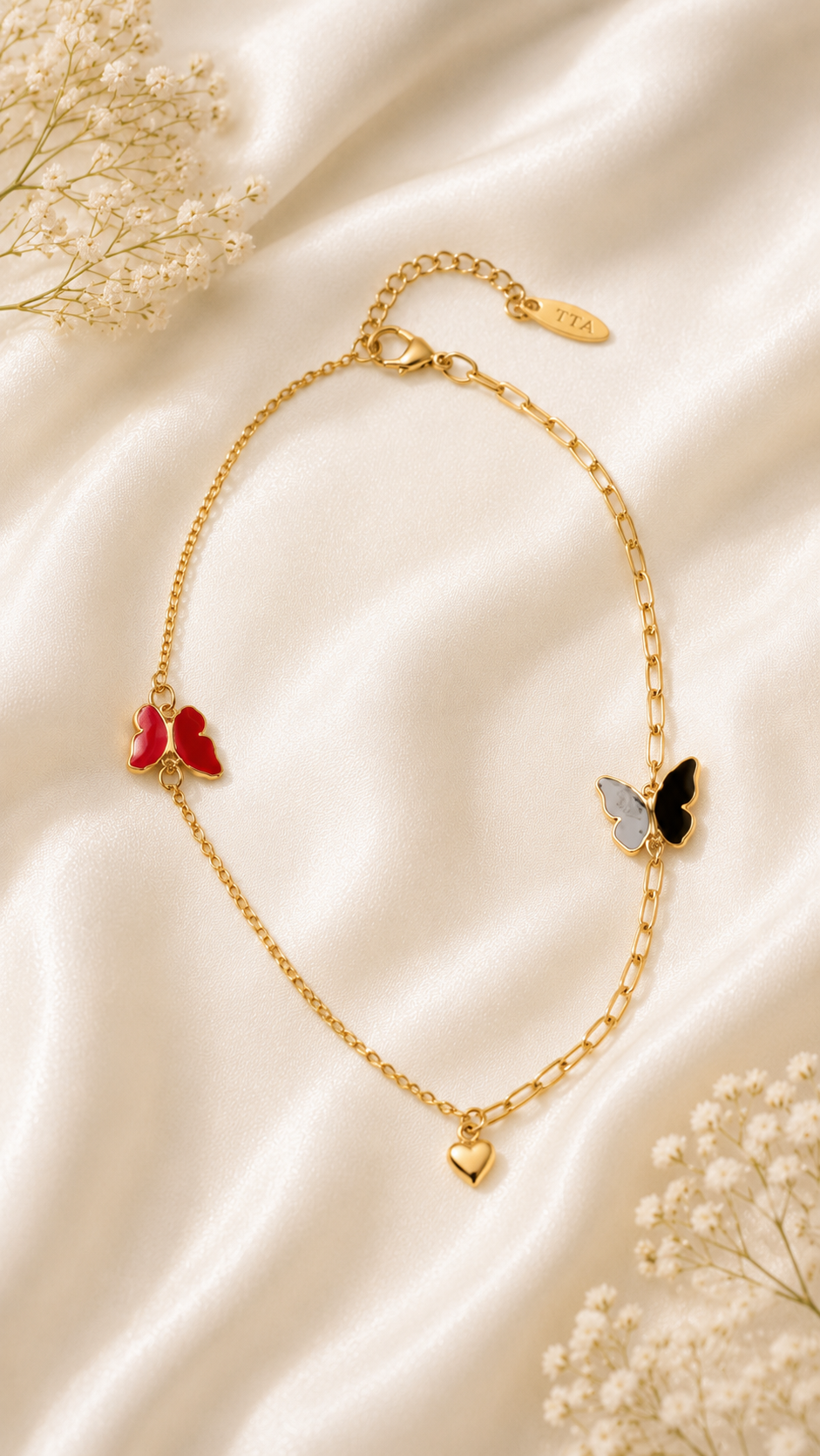 Delicate Butterfly & Heart Charm Bracelet