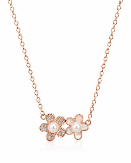 Sliver 925 Rose Gold Necklace With Two Flower Pendants