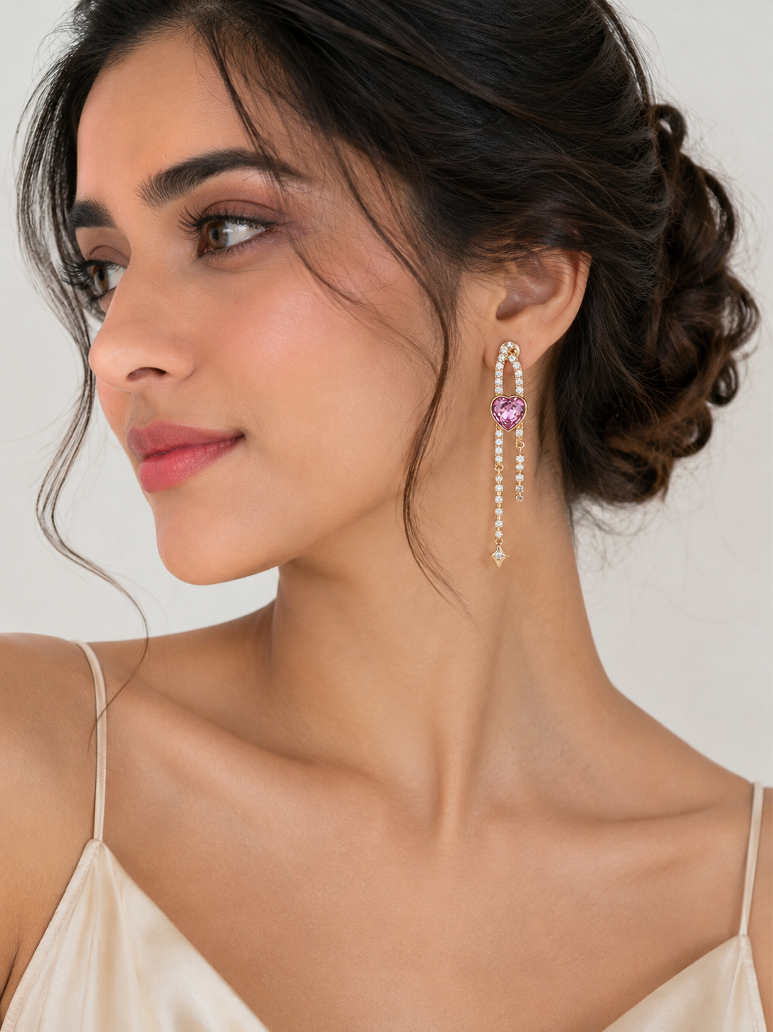 Pink Gemstone & White Pearl Drop Earrings