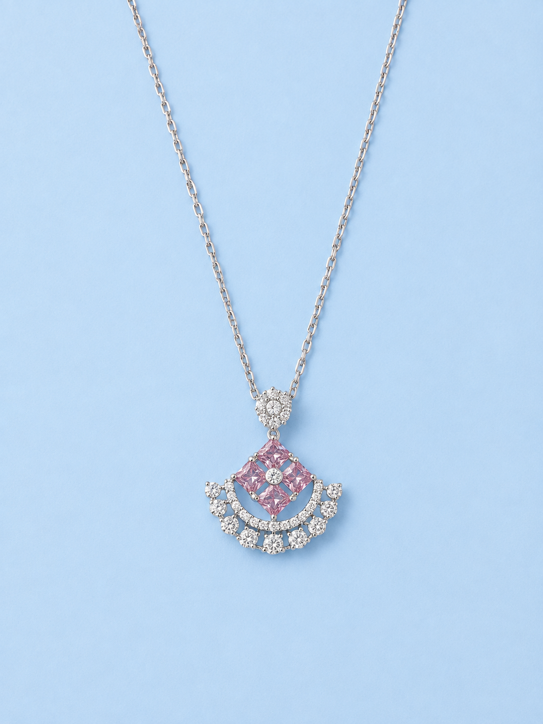 Silver 925 Pink Diamond-Shaped Pendant Set.