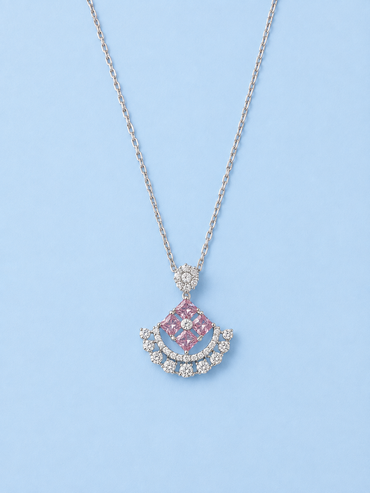 Silver 925 Pink Diamond-Shaped Pendant Set.