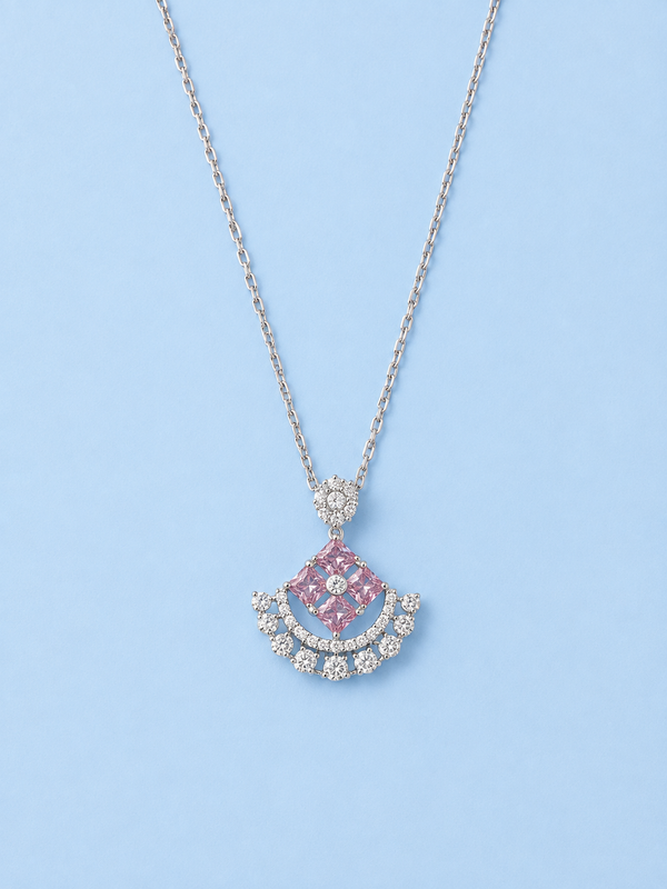 Silver 925 Pink Diamond-Shaped Pendant Set.