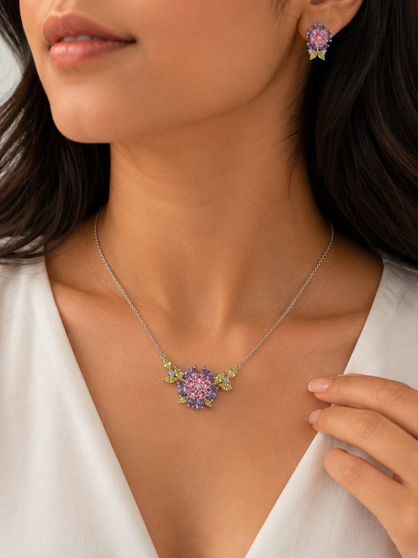 Silver 925 Floral Cluster Chain Necklace
