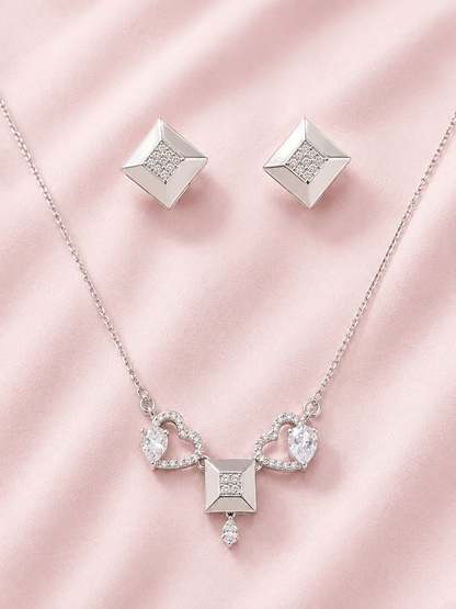 Silver 925 Geometric Diamond Pendant Set