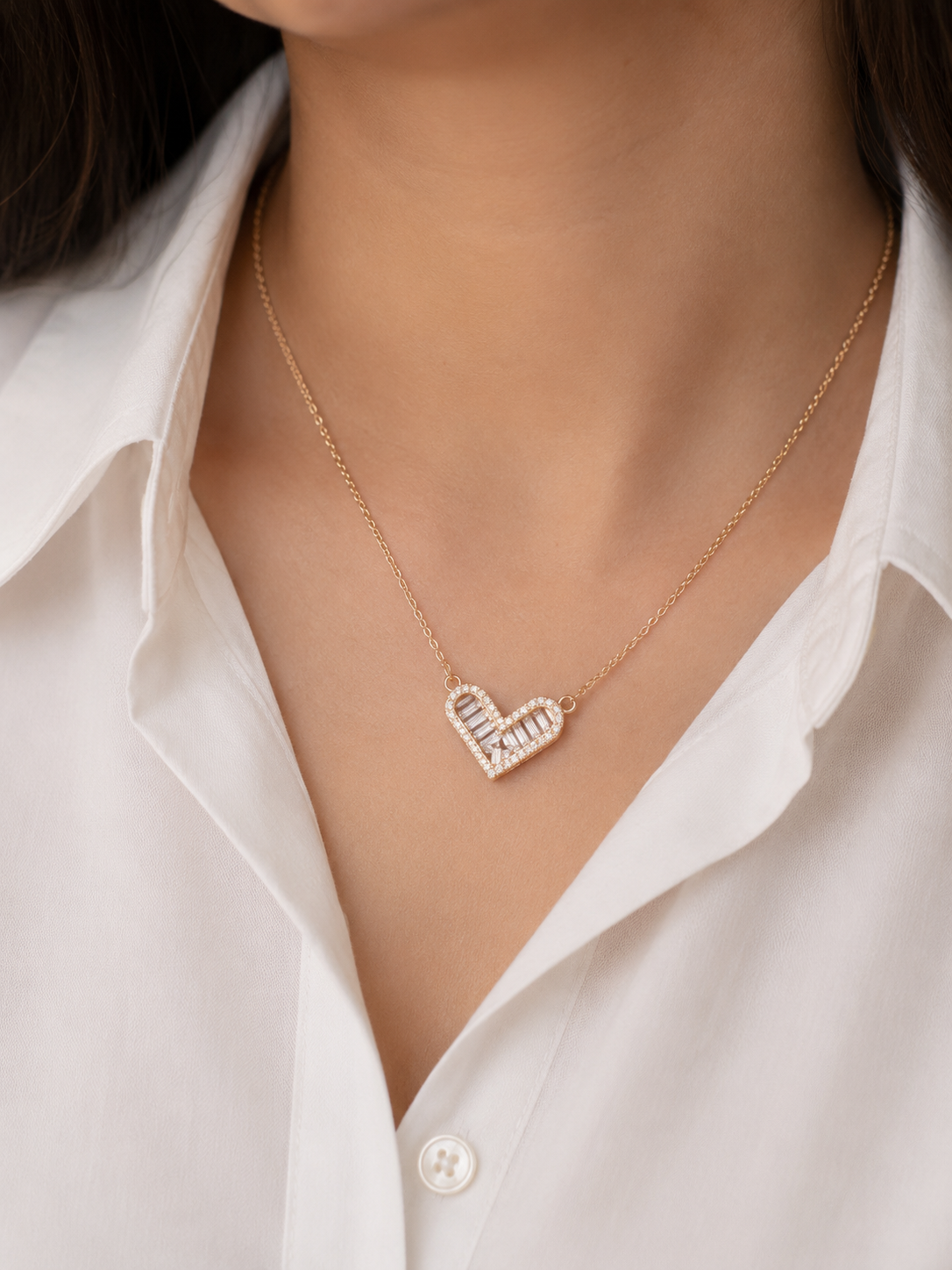 Silver 925 Gold Heart-Shaped Necklace