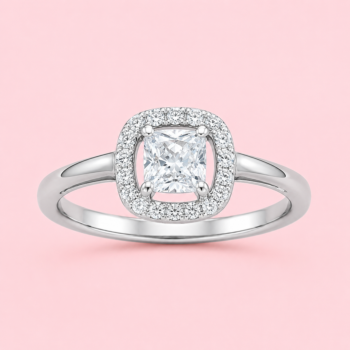 Silver 925 Cushion-Cut Diamond Ring