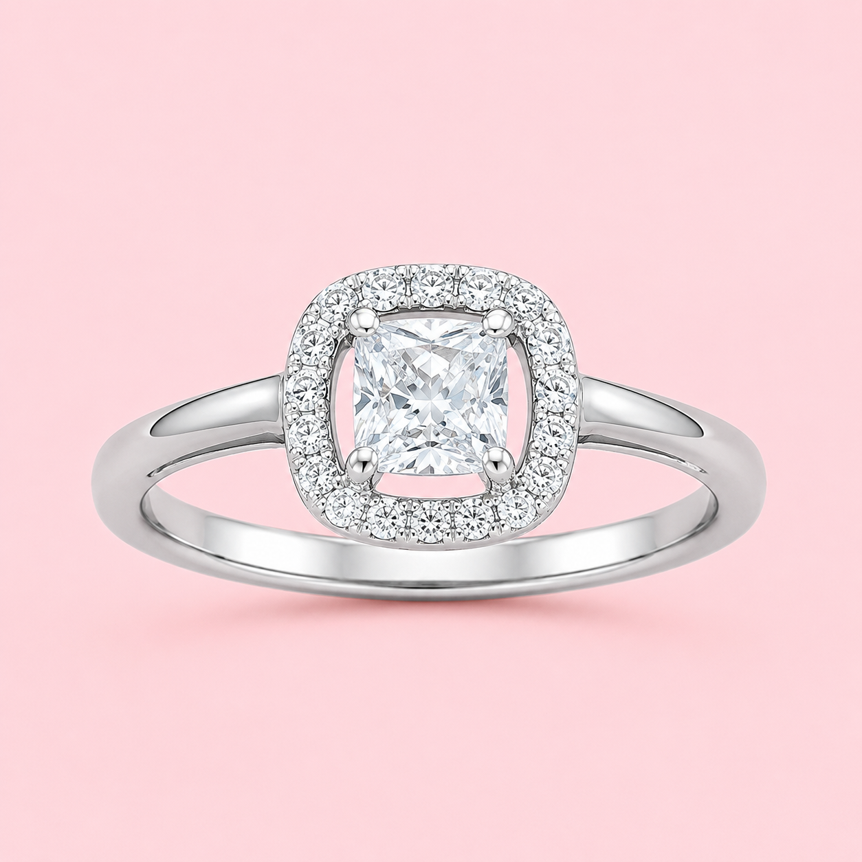 Silver 925 Cushion-Cut Diamond Ring