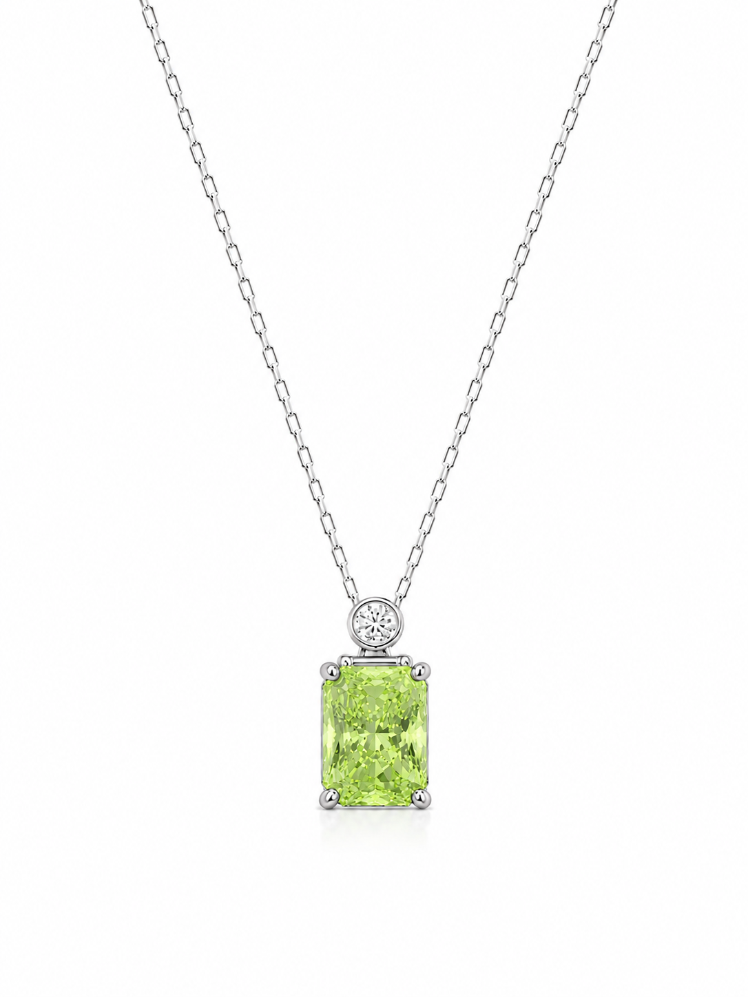 Silver 925 Rectangular Green Peridot Pendant Set