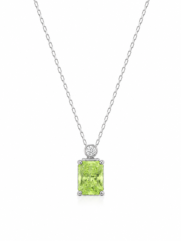 Silver 925 Rectangular Green Peridot Pendant Set