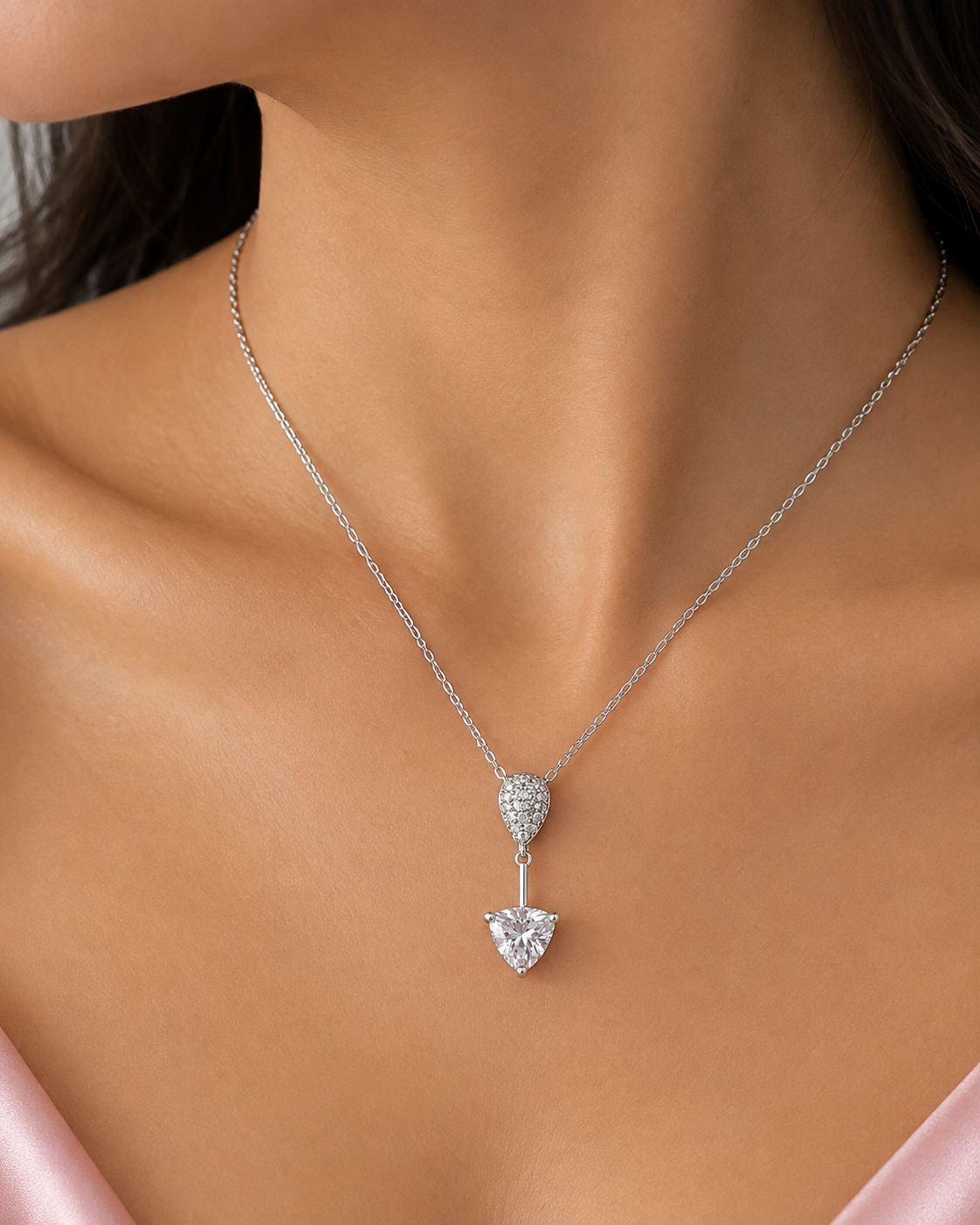 Silver 925 Teardrop-Shaped Pavé Pendant Set