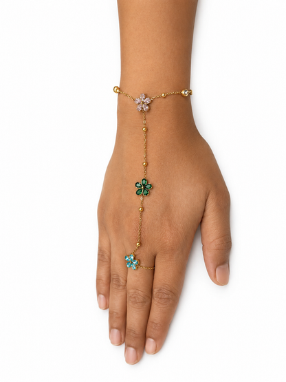 Multi-Color Floral Gold Chain Bracelet