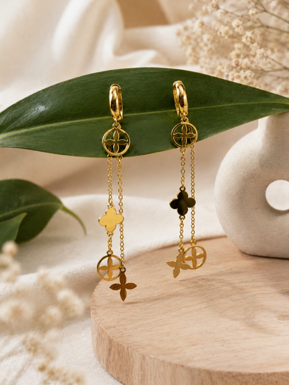 Golden Floral Dangle Earrings