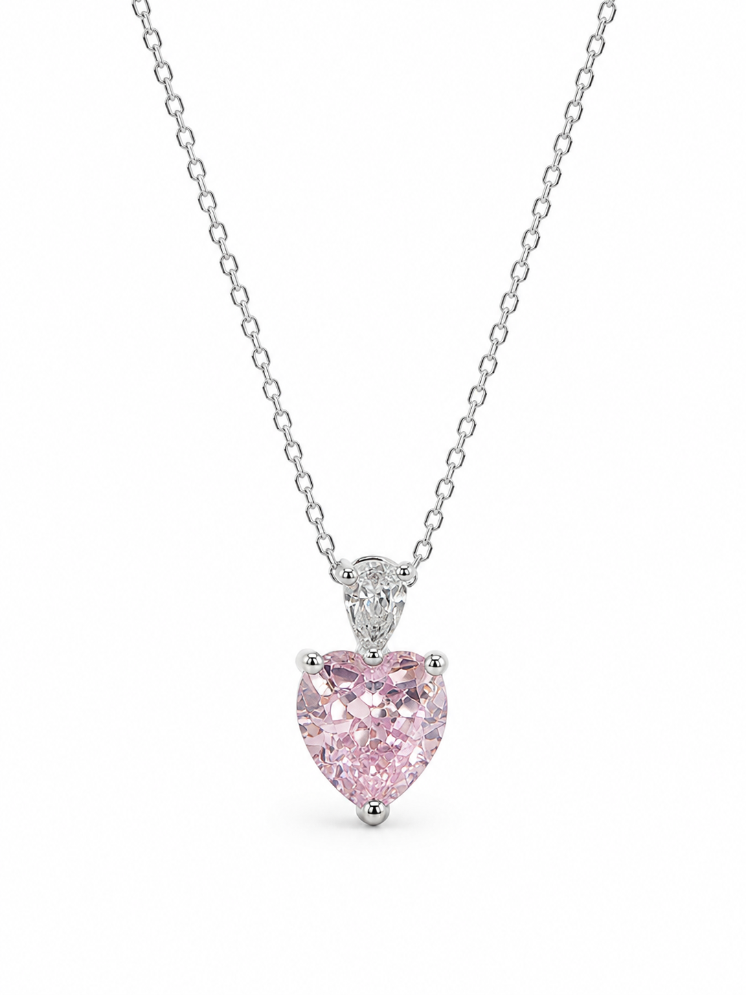 Silver 925 Heart-Shaped Pink Gemstone Pendant set