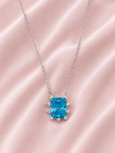Silver 925 Rectangular Blue Pendant Set