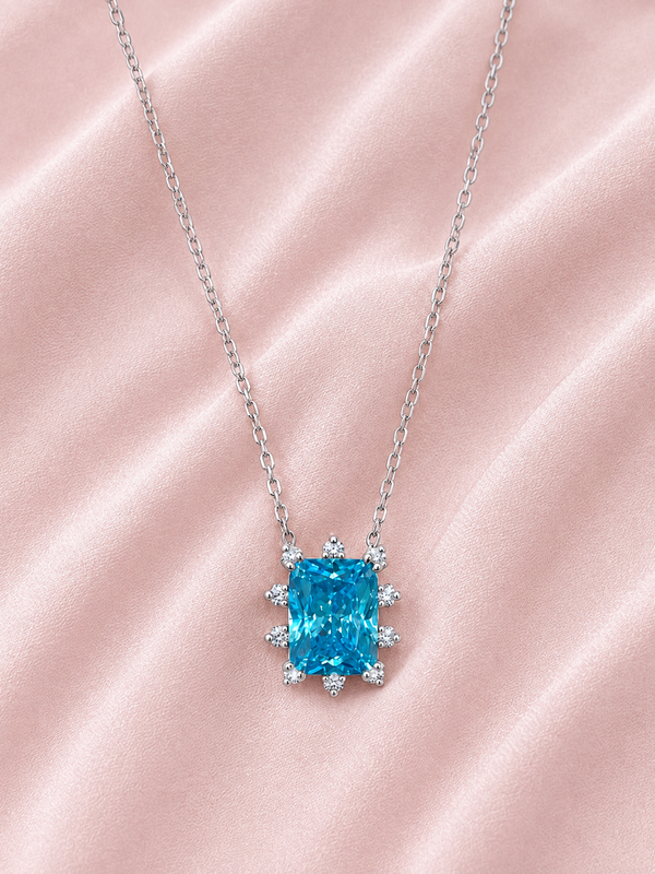 Silver 925 Rectangular Blue Pendant Set
