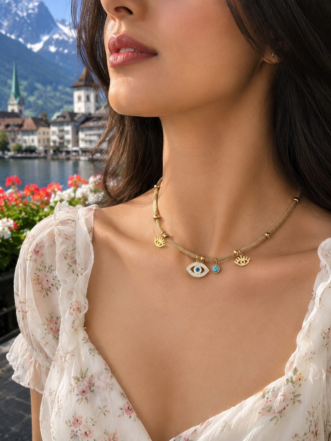 Gold -Tone Necklace Evil Eye Pendant