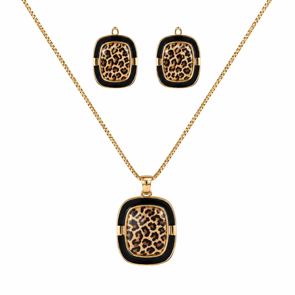Gold-Tone Leopard-Print Enamel Pendant Set