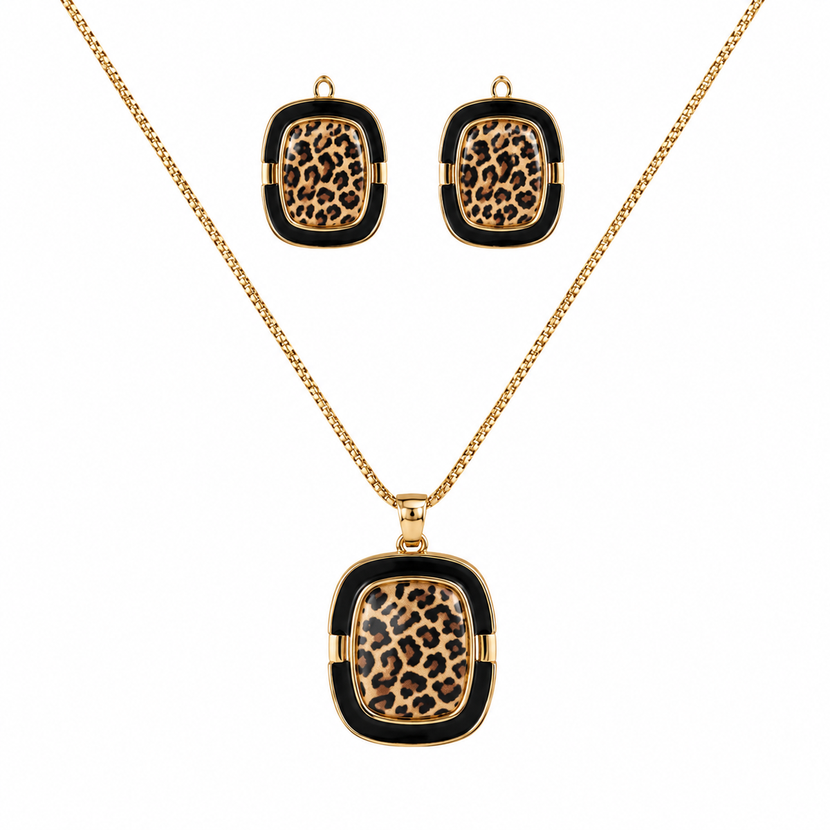 Gold-Tone Leopard-Print Enamel Pendant Set