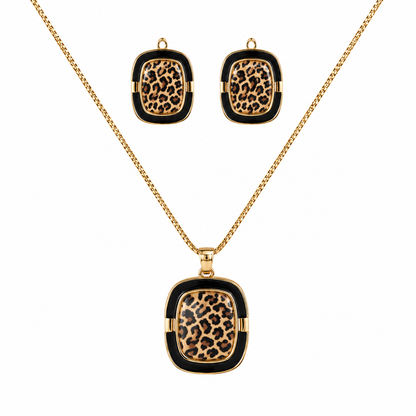 Gold-Tone Leopard-Print Enamel Pendant Set