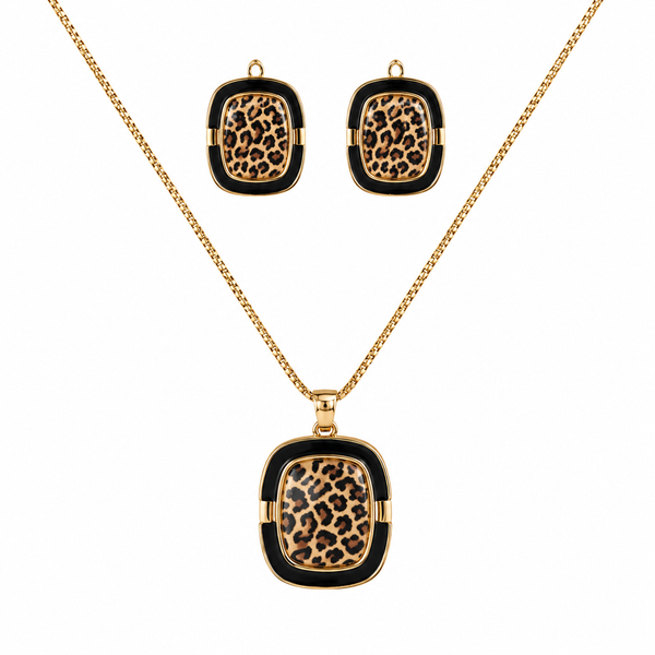 Gold-Tone Leopard-Print Enamel Pendant Set