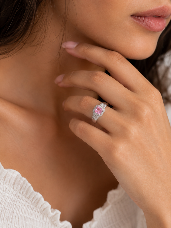 Princess-Cut Pink Gemstone Ring