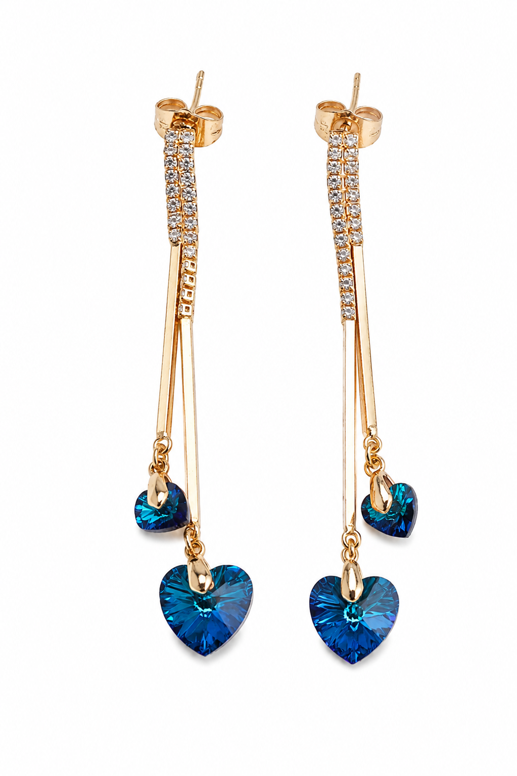 Blue Heart Crystal Dangle Earrings