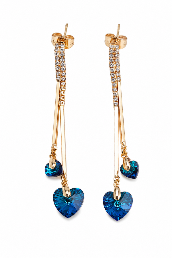 Blue Heart Crystal Dangle Earrings