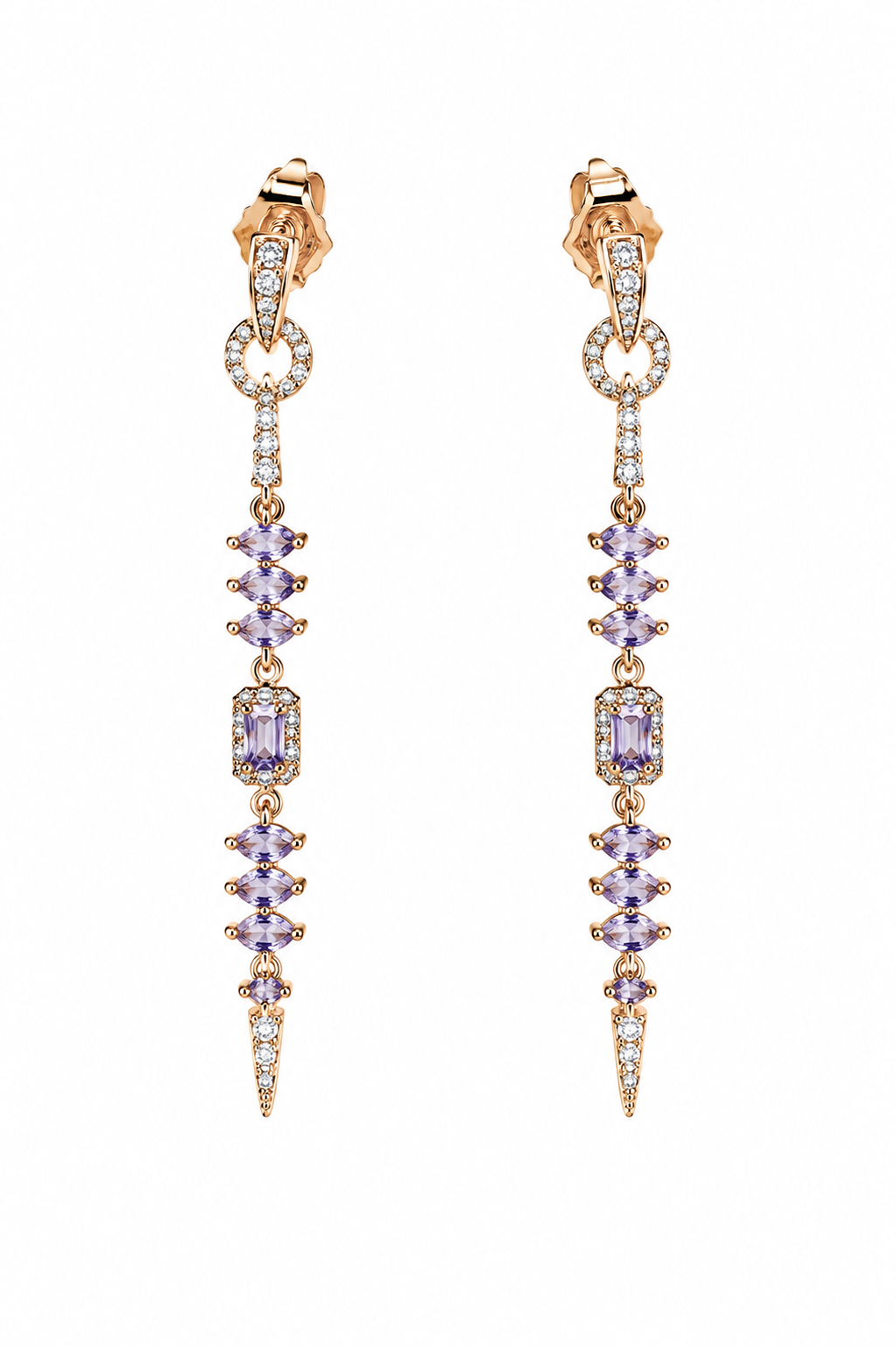Purple Amethyst Rose Gold Drop Earrings