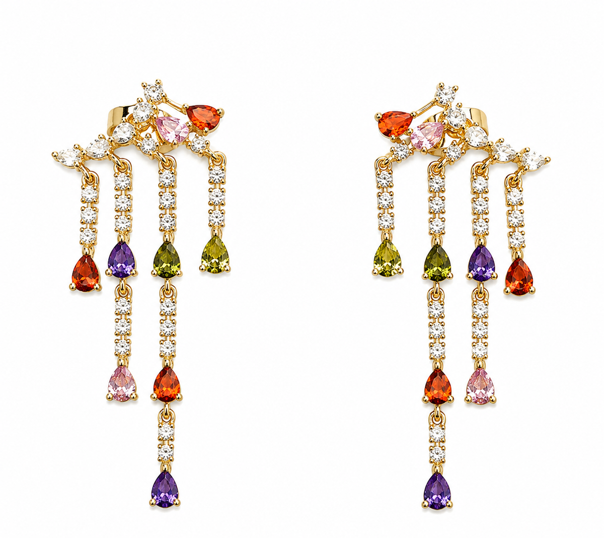 Gold Multicolor Gemstone Dangle Earrings