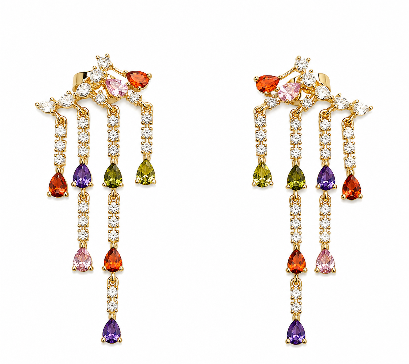 Gold Multicolor Gemstone Dangle Earrings