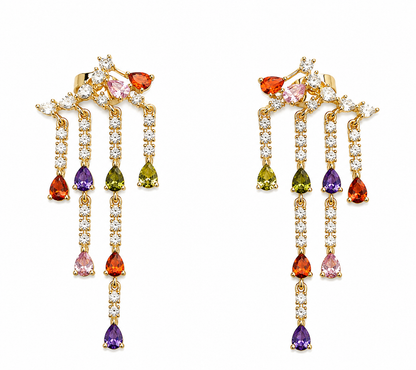 Gold Multicolor Gemstone Dangle Earrings