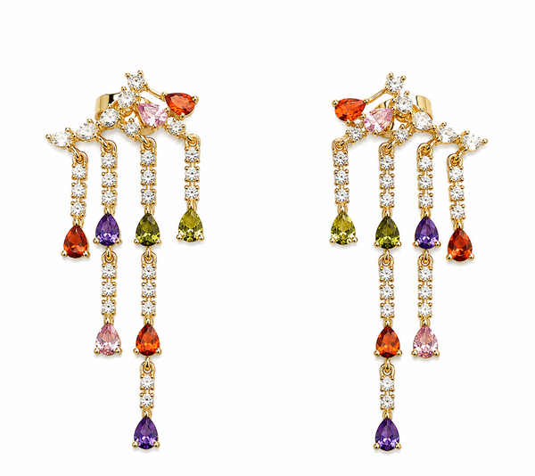 Gold Multicolor Gemstone Dangle Earrings