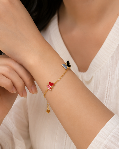 Delicate Butterfly & Heart Charm Bracelet