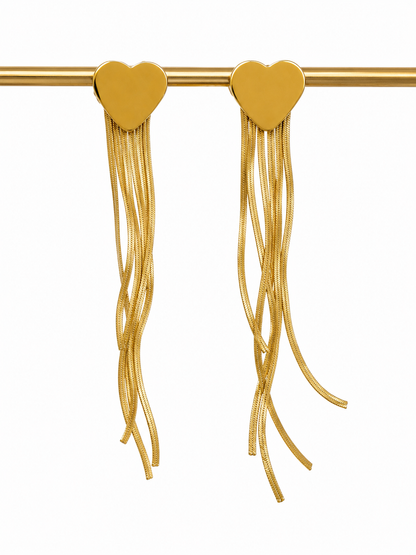 Heart Dangle Chain Fringe Earrings