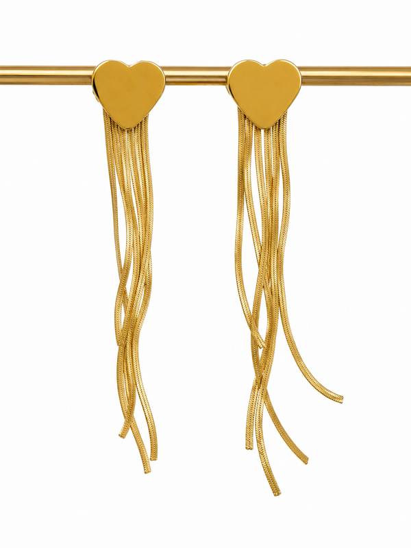 Heart Dangle Chain Fringe Earrings