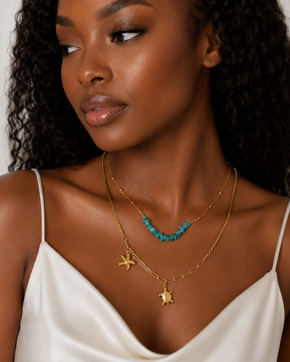 Layered Turquoise & Ocean Charm Necklace Set