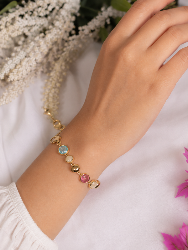 Gold Chain Bracelet With Multiple Round Bracelet