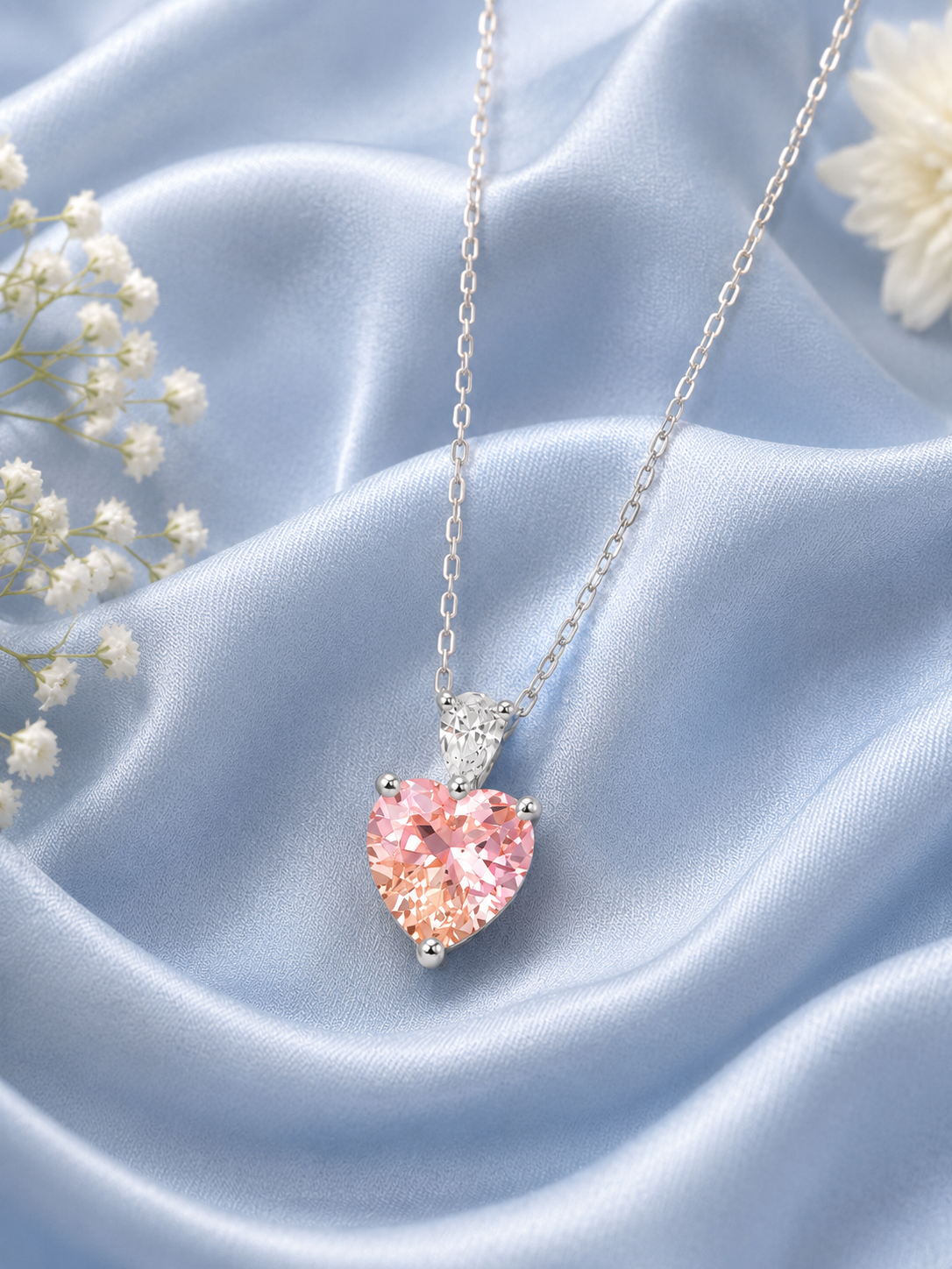 Silver 925 Heart-Shaped Pink Gemstone Pendant set