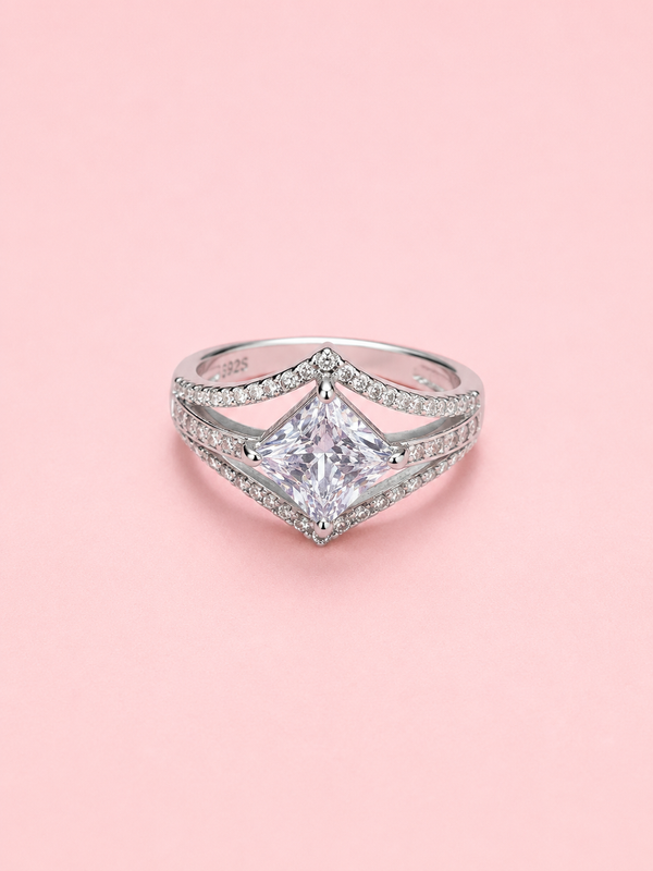 Silver 925 Princess-Cut Diamond Ring