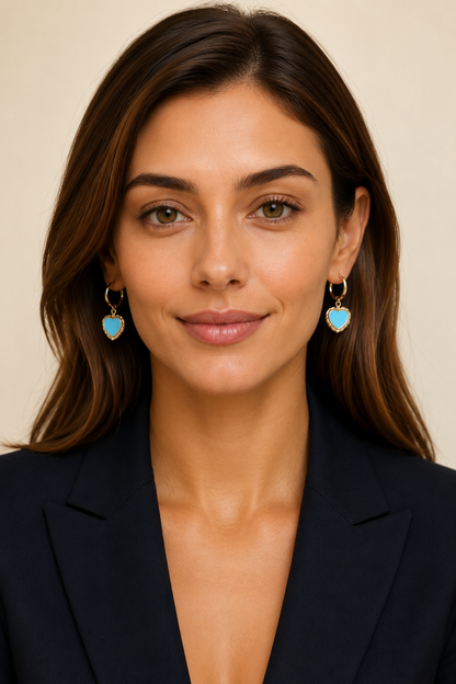 A Pair of Gold Hoop Sky Blue Heart-Shaped Earrings
