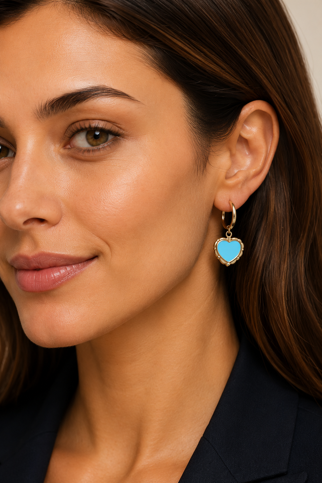 A Pair of Gold Hoop Sky Blue Heart-Shaped Earrings